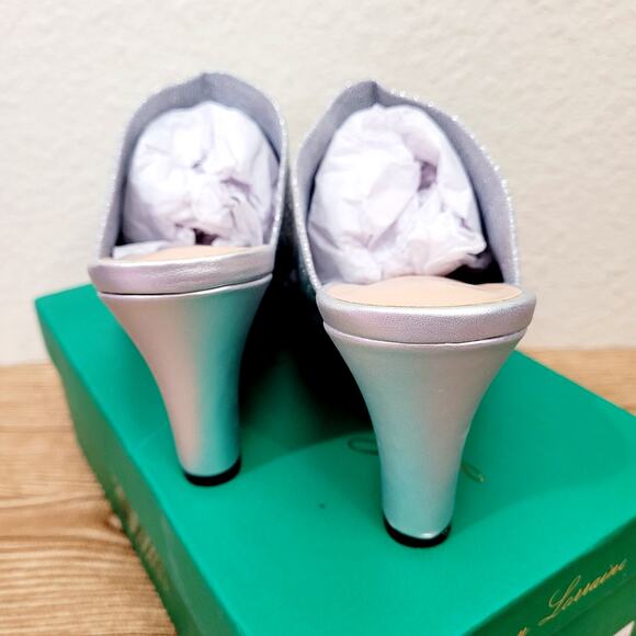 Lauren Lorraine Womens Shoes Size 9 MARTHA Wedge Slides Silver NIB Vegan - Picture 4 of 6